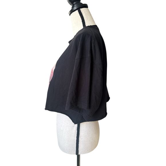 PLAYBOY X Missguided Black Crop Short Sleeve Top Oversized Women's Size 8 M/L - Picture 4 of 6